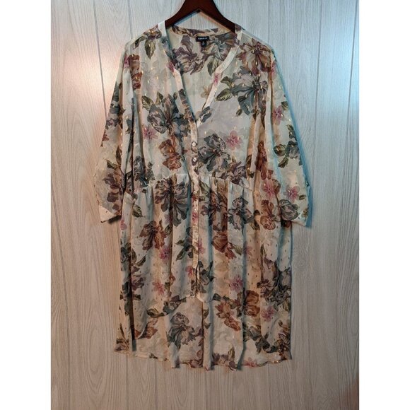 torrid Tops - Torrid Sheer Floral Chiffon High Low Tunic Shirt Dress Plus Sz 5X Ivory Gold